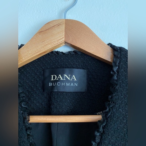 Dana Buchman Black Wool Tweed Blazer Collarless Jacket Career Formal Textured 4 - Picture 11 of 12
